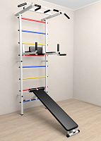 Шведская стенка Sv Pro 804 (Турник Pro/Брусья/стойка/Скамья) ( Белый) ( Разноцветные перекладины)