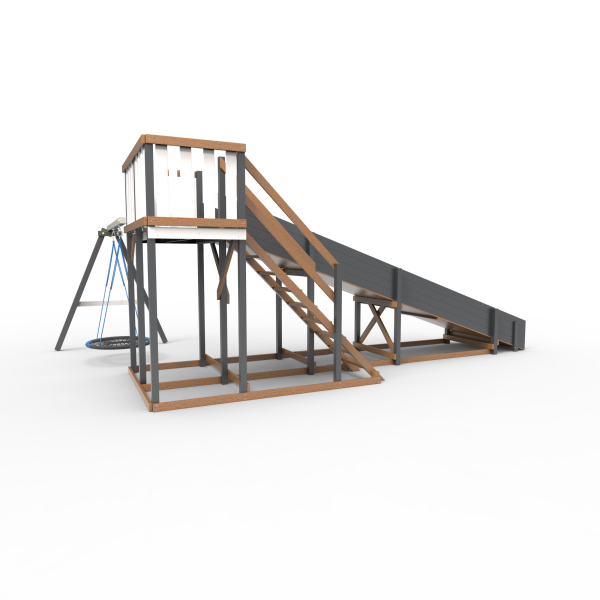 Детская площадка - деревянная горка Пикник "Зима №3" Ультра с качелями "Гнездо"