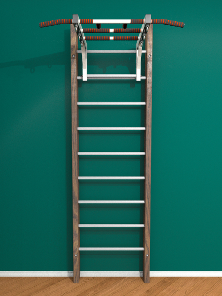 Брашированная шведская стенка "Кастерли" Classic с турником (Белые ступени)