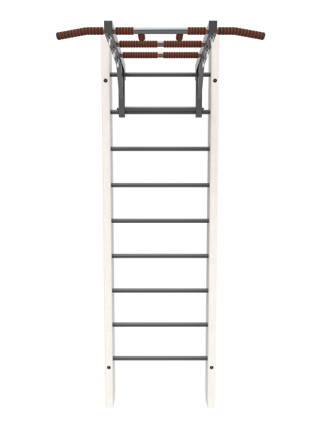 Брашированная шведская стенка "Кастерли" White с турником (Черные ступени)