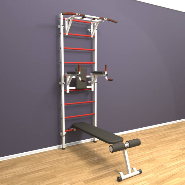 картинка Шведская стенка «LittleSport» White Pull-Up 3.0 красные ступени от магазина Лазалка