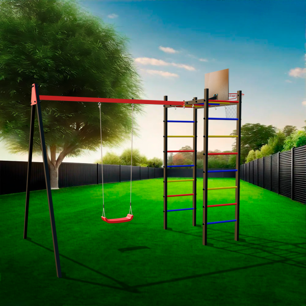 картинка Уличный спортивно-игровой комплекс Sv Sport У3002КВ1 ("Лодочка"/Подвесы на втулке/Щит баскет) от магазина Лазалка