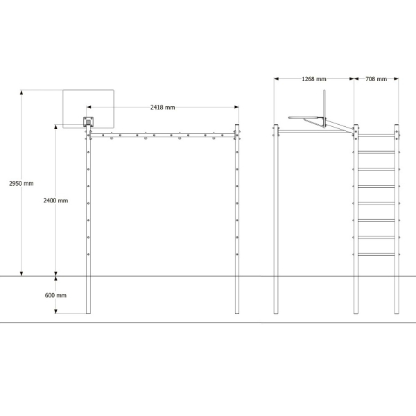 картинка Уличная шведская стенка Sv Sport рукоход с комплектом турник прямой У5275.2 (Турник/Брусья/Стойка/Скамья/Гнездо 115см/Кронш бокс/Сетка) от магазина Лазалка